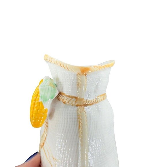 Whimsical Ceramic Paperback Sack Shaped Vase With Yellow Corn On Top Porcelain - Picture 9 of 13
